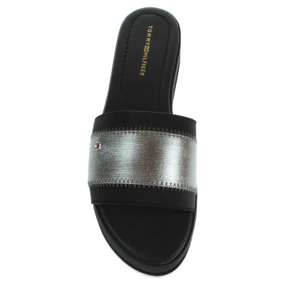 detail Tommy Hilfiger dámské pantofle FW56820715 M1285OMO 1C černá-stříbrná