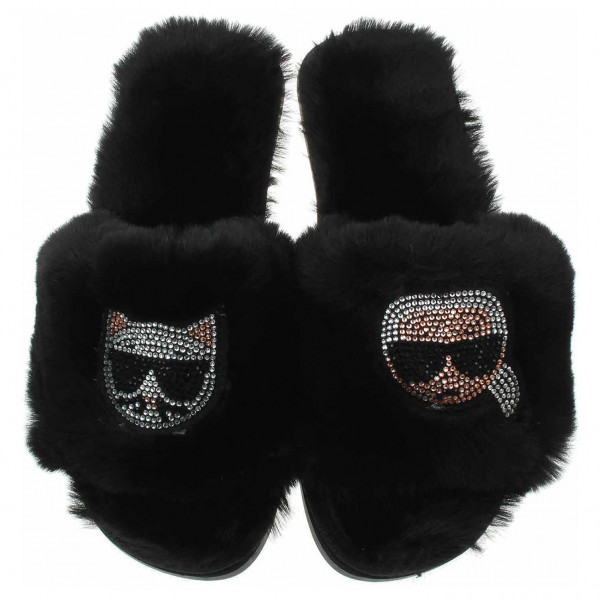 detail Dámske domáce papuče Karl Lagerfeld KL49113 WF0 Black Synth Fur